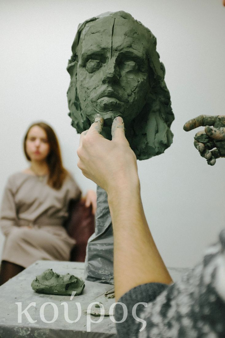 Modelling sculpture portrait, course, lesson, Kouros sculpting studio