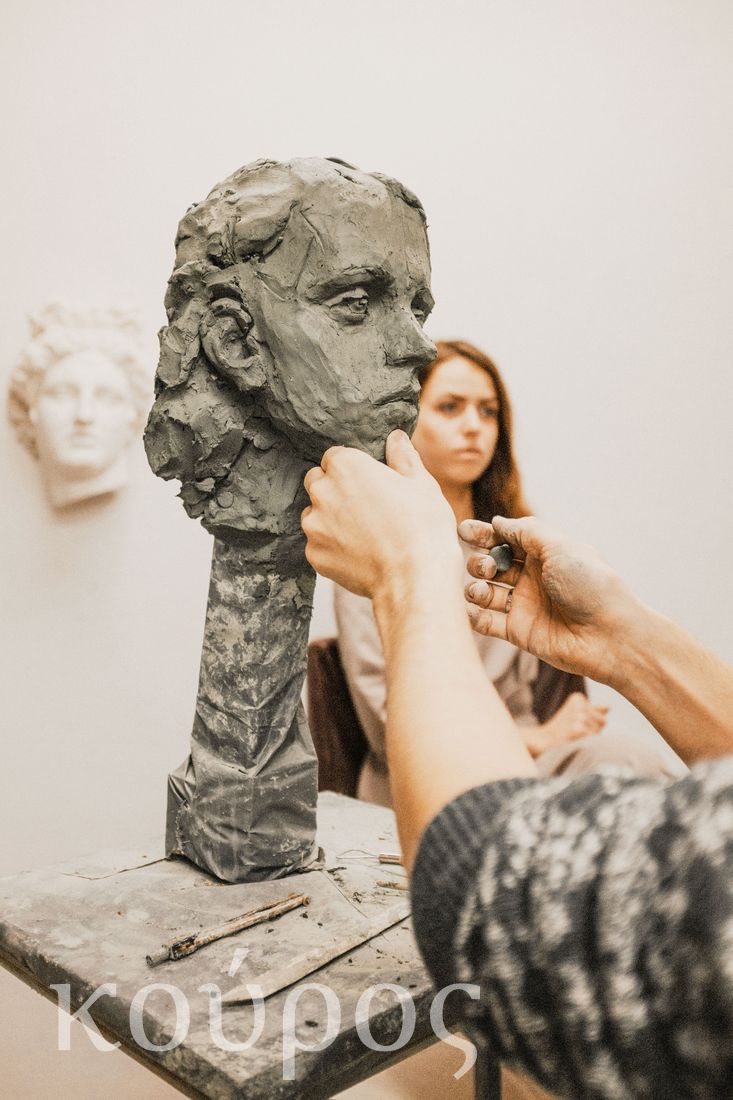 Sculpting portrait, clay, Kouros studio