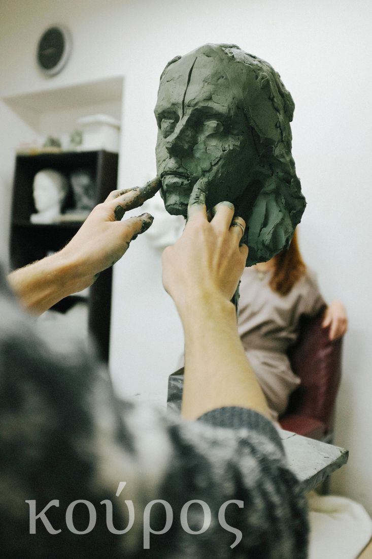 Womans portrait from clay, how to sculpt, lesson, course, Kouros studio